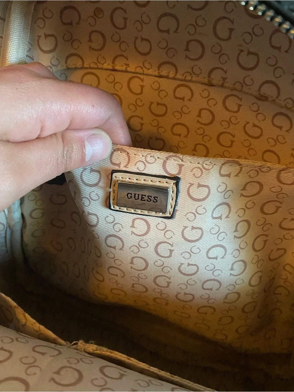 Guess Monogram Mini Backpack in Brown with Cream Trim